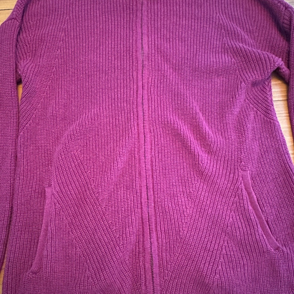 Max Studio Magenta Pink Full Zip Hooded Cardigan Sweater Shaker Knit Womens Med